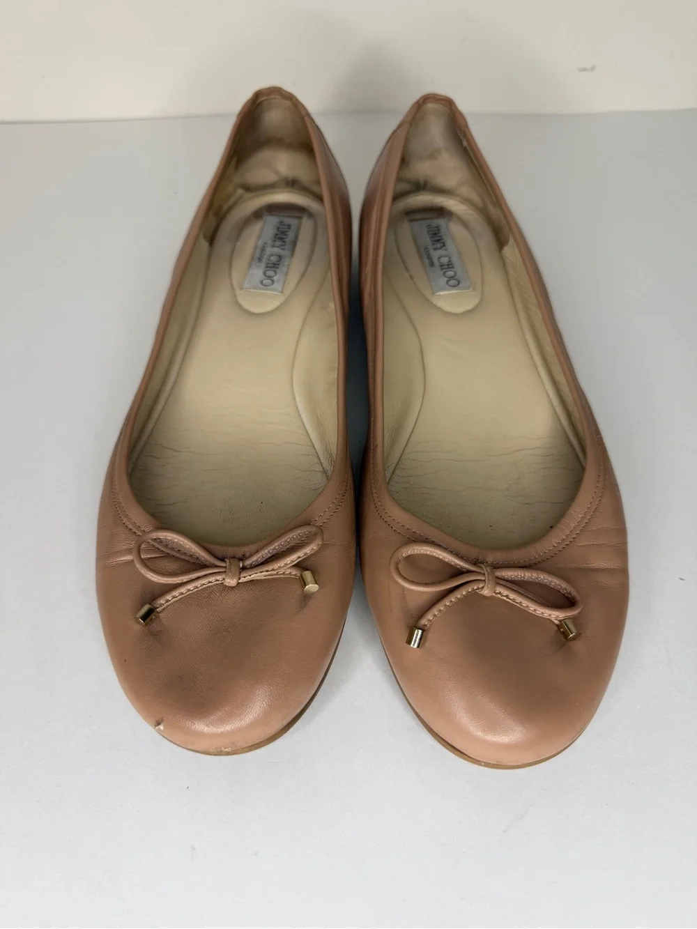 Jimmy Choo London Nude Beige Bow Ballet Flat Women’s Size 40 US 9 Made in Spain